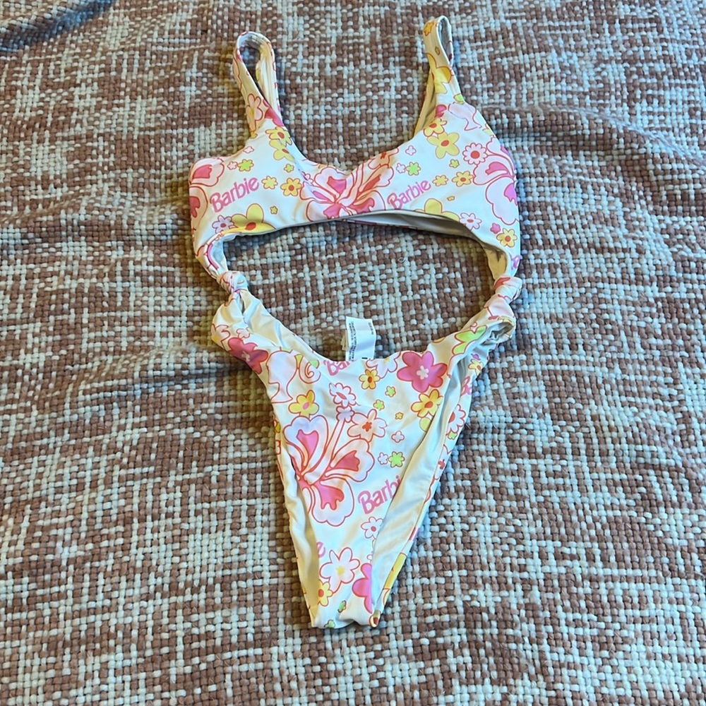 Barbie Floral Women's Swimsuit - Pink and Yellow